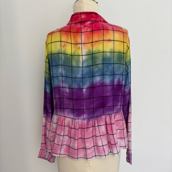 Upcycled reimagined rainbow colorful flannel boho blouse - Picture 4 of 8